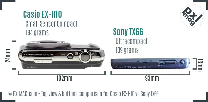 Casio EX-H10 vs Sony TX66 top view buttons comparison