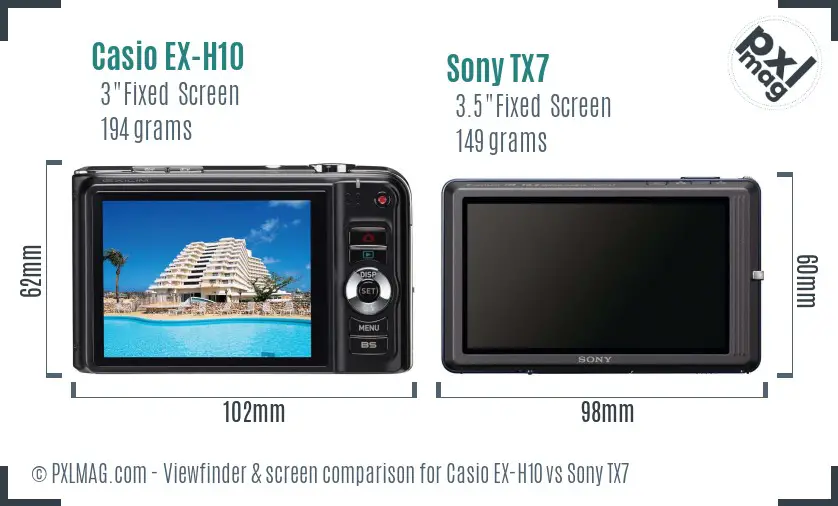 Casio EX-H10 vs Sony TX7 Screen and Viewfinder comparison Casio EX-H10 vs Sony TX7 Screen and Viewfinder comparison