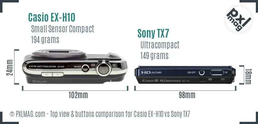 Casio EX-H10 vs Sony TX7 top view buttons comparison Casio EX-H10 vs Sony TX7 top view buttons comparison