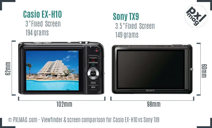 Casio EX-H10 vs Sony TX9 Screen and Viewfinder comparison