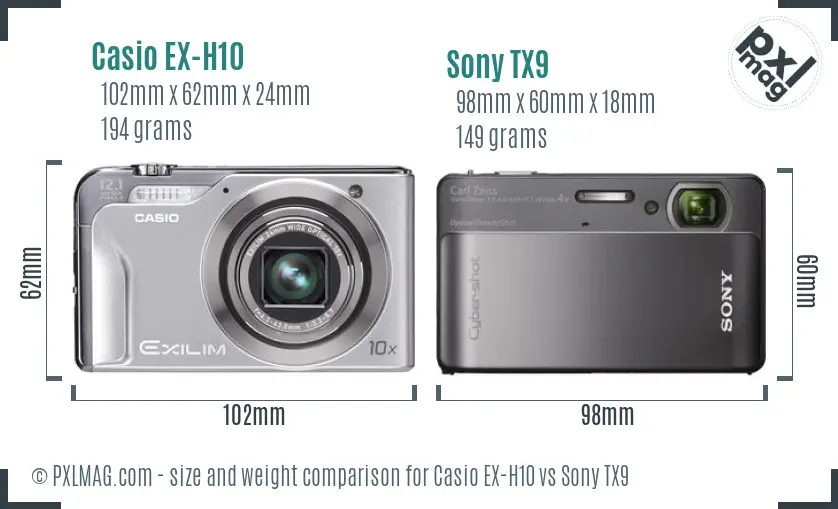 Casio EX-H10 vs Sony TX9 size comparison