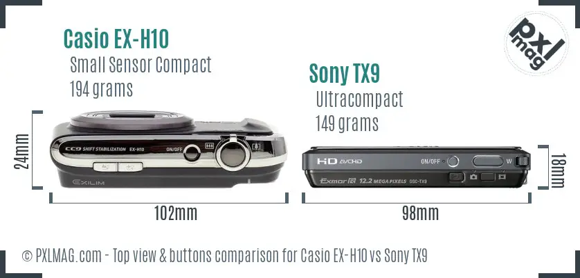 Casio EX-H10 vs Sony TX9 top view buttons comparison