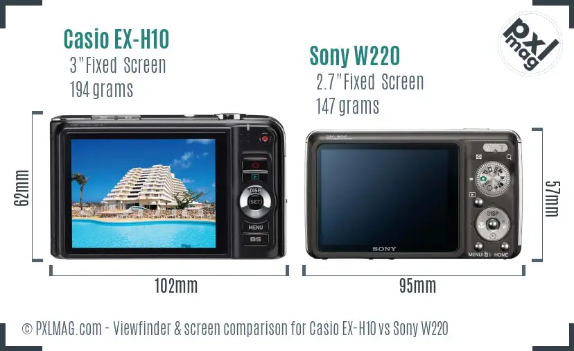 Casio EX-H10 vs Sony W220 Screen and Viewfinder comparison