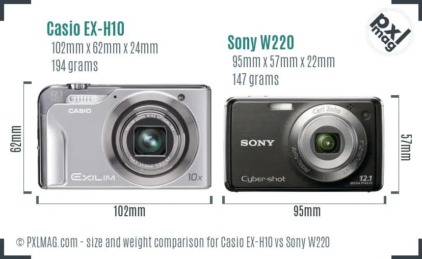 Casio EX-H10 vs Sony W220 size comparison