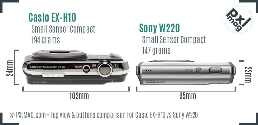Casio EX-H10 vs Sony W220 top view buttons comparison