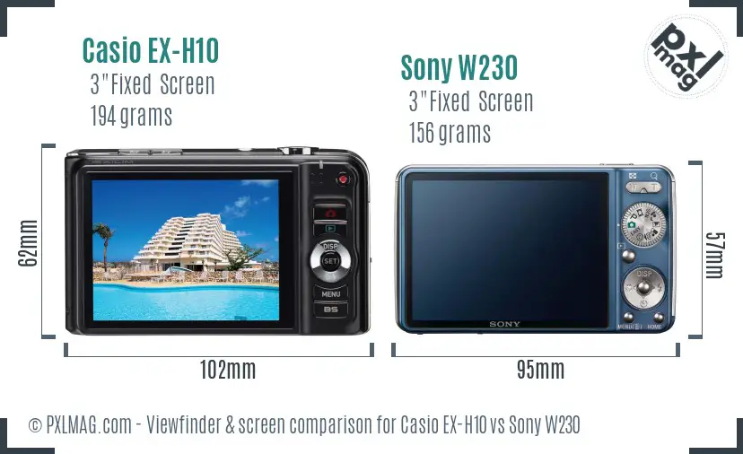 Casio EX-H10 vs Sony W230 Screen and Viewfinder comparison Casio EX-H10 vs Sony W230 Screen and Viewfinder comparison