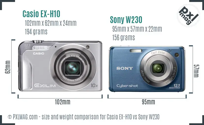 Casio EX-H10 vs Sony W230 size comparison Casio EX-H10 vs Sony W230 size comparison