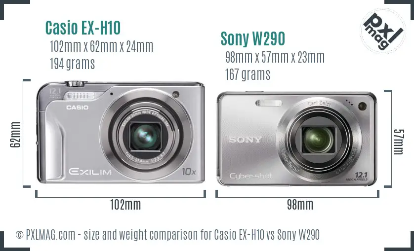 Casio EX-H10 vs Sony W290 size comparison