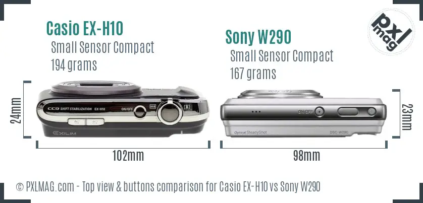 Casio EX-H10 vs Sony W290 top view buttons comparison