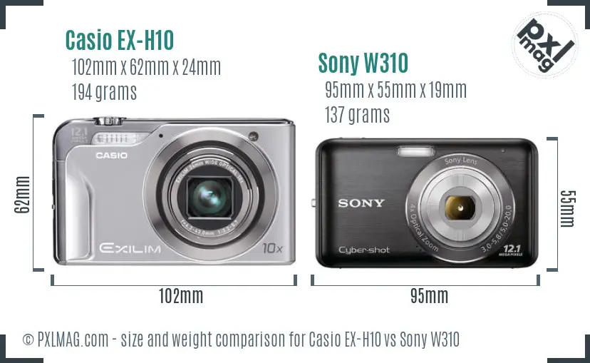 Casio EX-H10 vs Sony W310 size comparison