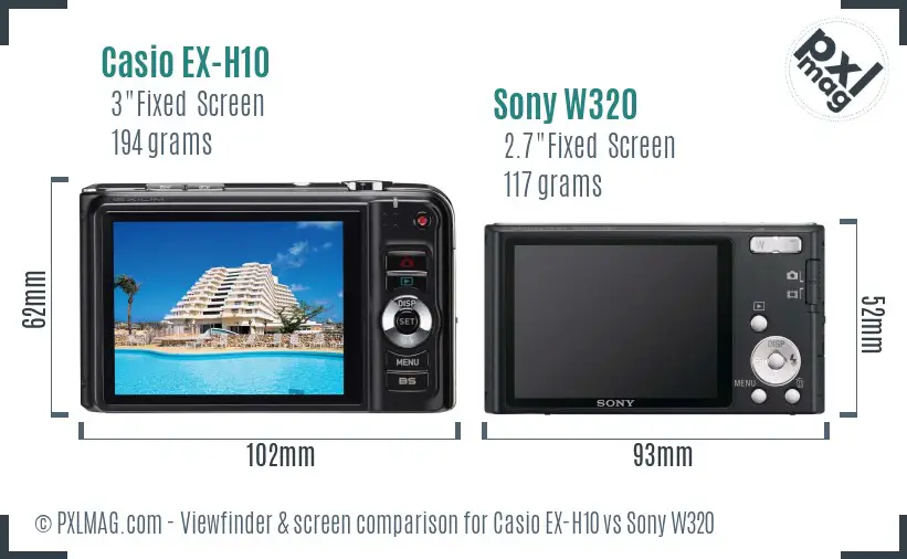 Casio EX-H10 vs Sony W320 Screen and Viewfinder comparison