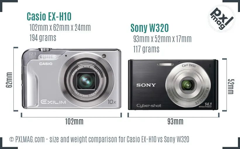 Casio EX-H10 vs Sony W320 size comparison