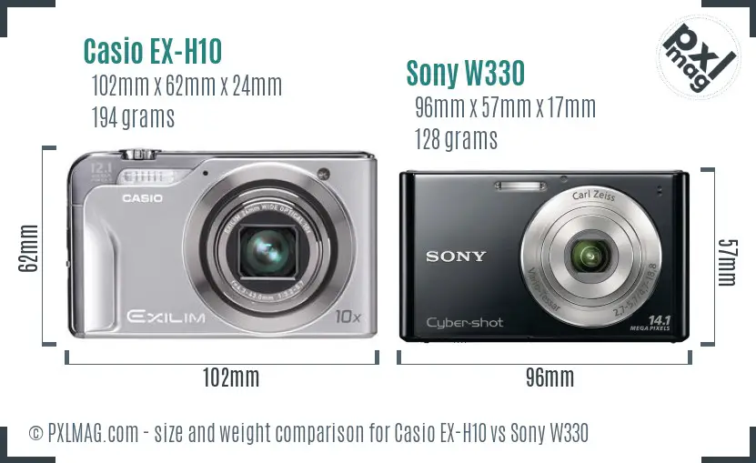 Casio EX-H10 vs Sony W330 size comparison