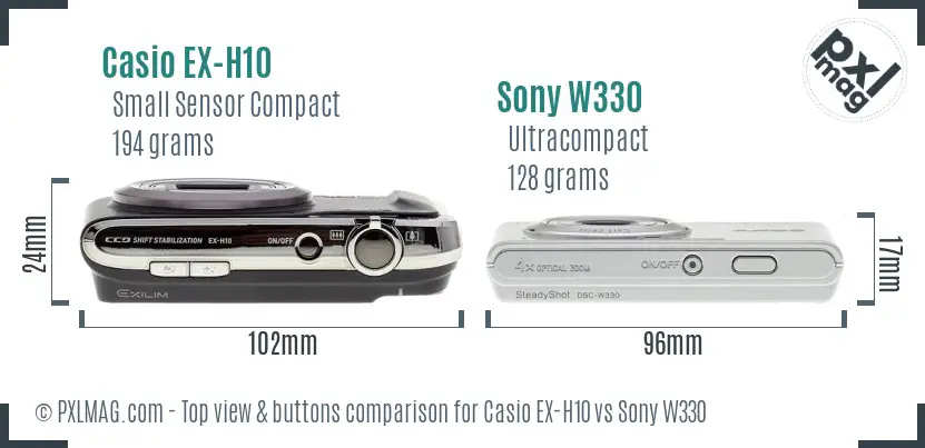 Casio EX-H10 vs Sony W330 top view buttons comparison