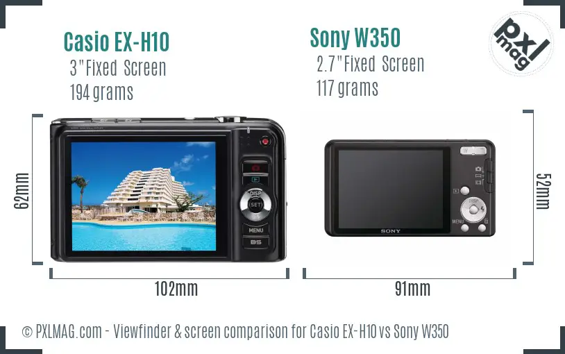Casio EX-H10 vs Sony W350 Screen and Viewfinder comparison Casio EX-H10 vs Sony W350 Screen and Viewfinder comparison