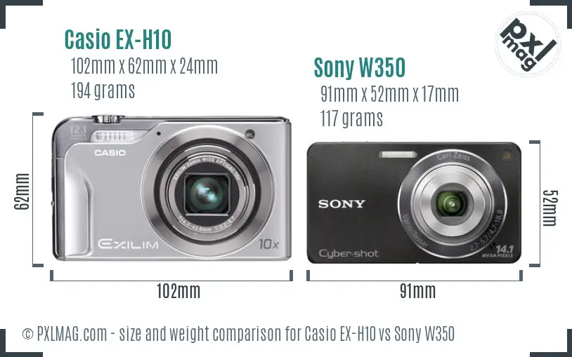 Casio EX-H10 vs Sony W350 size comparison Casio EX-H10 vs Sony W350 size comparison