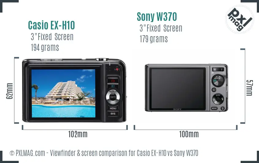 Casio EX-H10 vs Sony W370 Screen and Viewfinder comparison