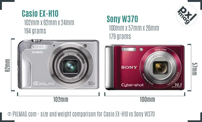 Casio EX-H10 vs Sony W370 size comparison