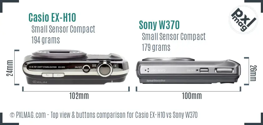Casio EX-H10 vs Sony W370 top view buttons comparison