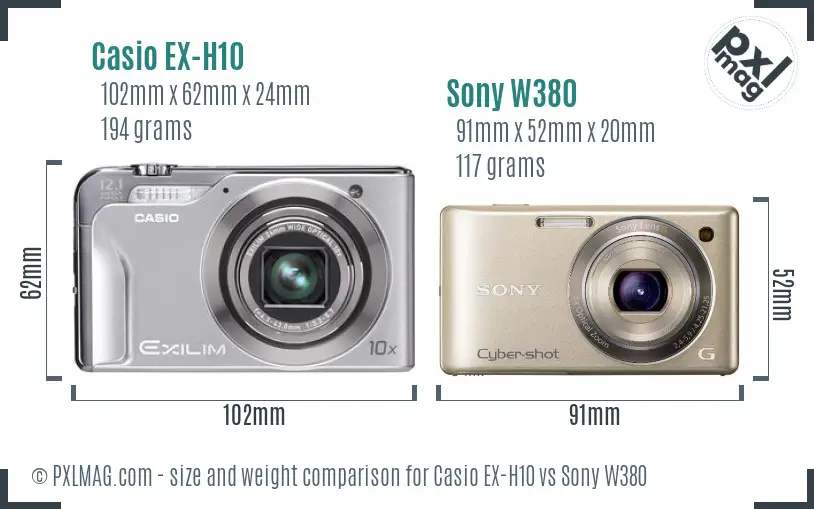 Casio EX-H10 vs Sony W380 size comparison