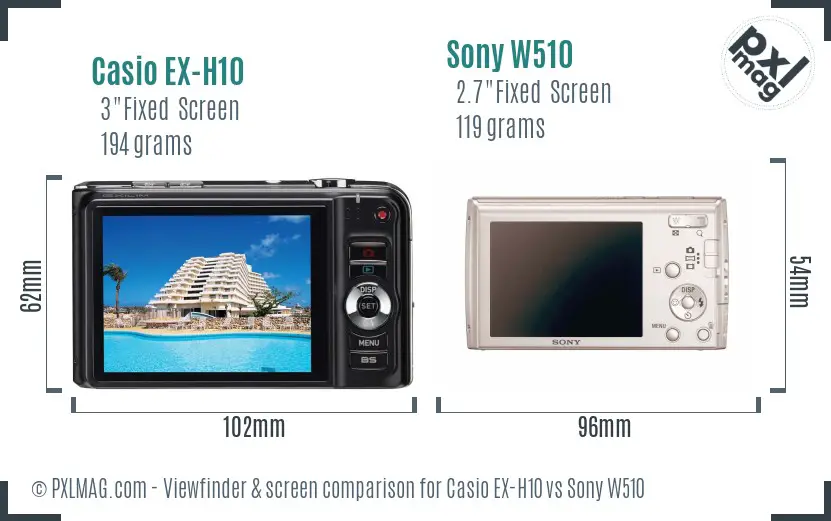 Casio EX-H10 vs Sony W510 Screen and Viewfinder comparison