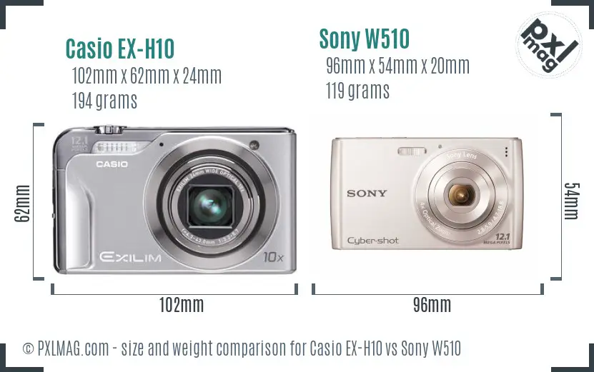 Casio EX-H10 vs Sony W510 size comparison