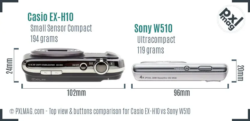 Casio EX-H10 vs Sony W510 top view buttons comparison