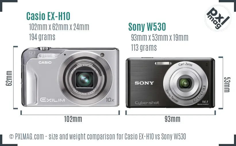 Casio EX-H10 vs Sony W530 size comparison Casio EX-H10 vs Sony W530 size comparison