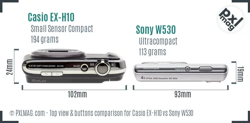 Casio EX-H10 vs Sony W530 top view buttons comparison