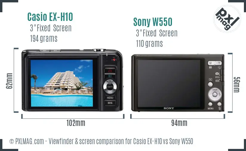 Casio EX-H10 vs Sony W550 Screen and Viewfinder comparison Casio EX-H10 vs Sony W550 Screen and Viewfinder comparison