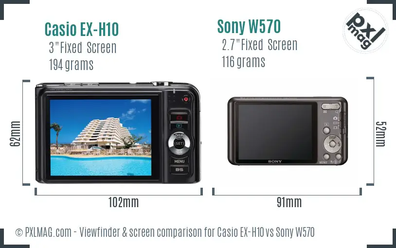 Casio EX-H10 vs Sony W570 Screen and Viewfinder comparison