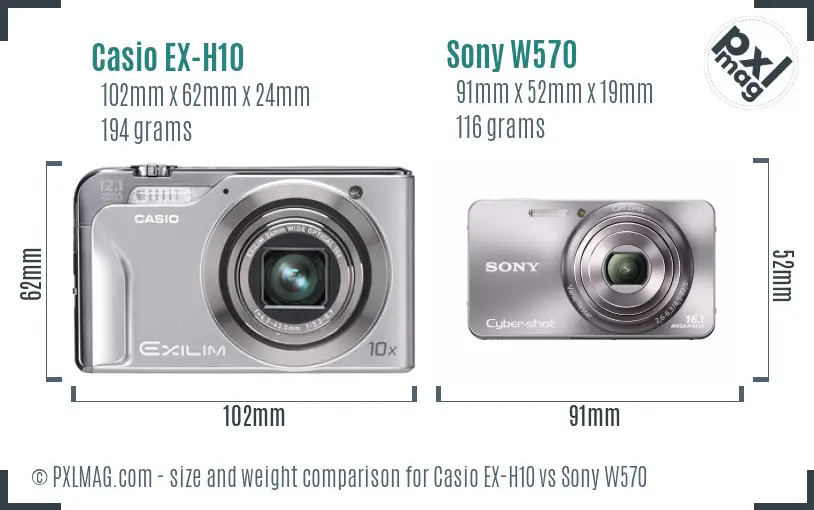 Casio EX-H10 vs Sony W570 size comparison