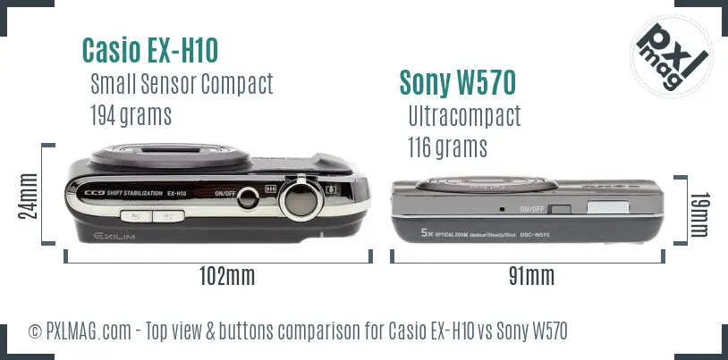 Casio EX-H10 vs Sony W570 top view buttons comparison