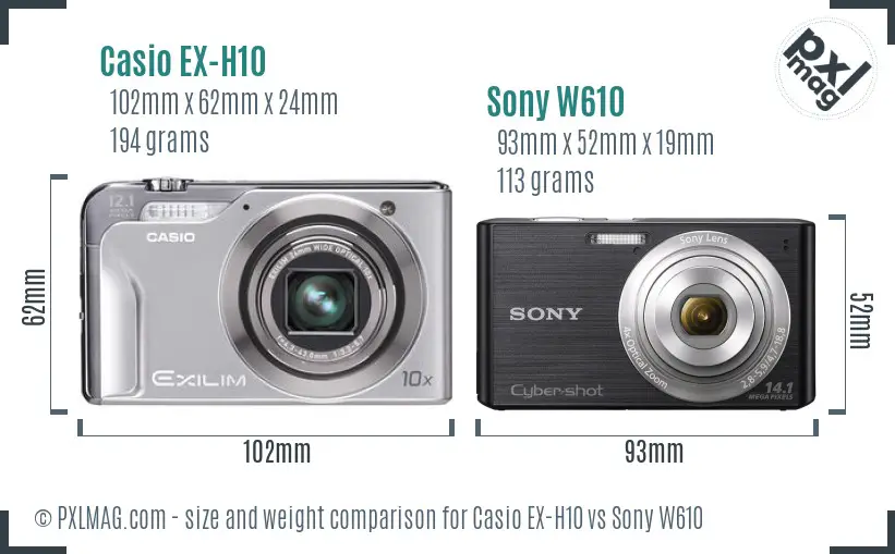 Casio EX-H10 vs Sony W610 size comparison