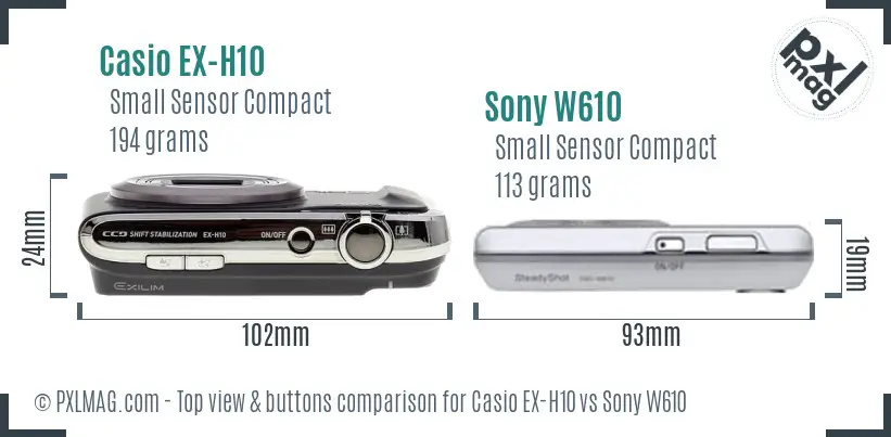Casio EX-H10 vs Sony W610 top view buttons comparison