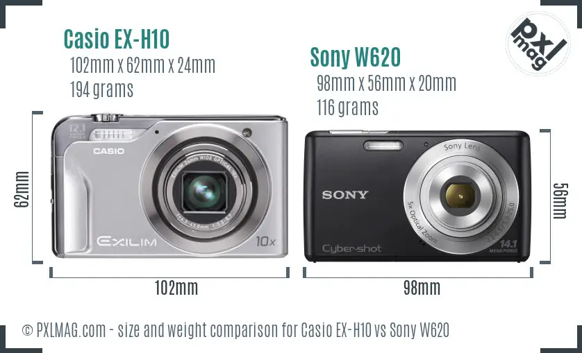 Casio EX-H10 vs Sony W620 size comparison