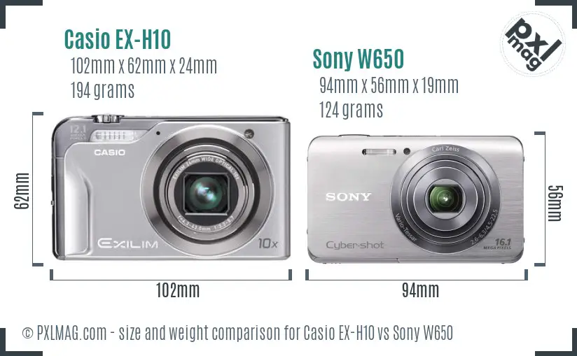 Casio EX-H10 vs Sony W650 size comparison