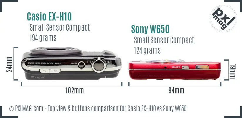 Casio EX-H10 vs Sony W650 top view buttons comparison
