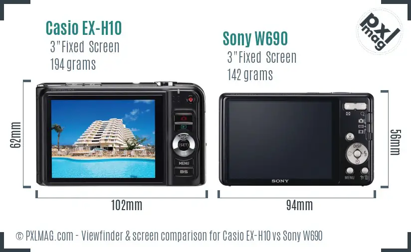 Casio EX-H10 vs Sony W690 Screen and Viewfinder comparison