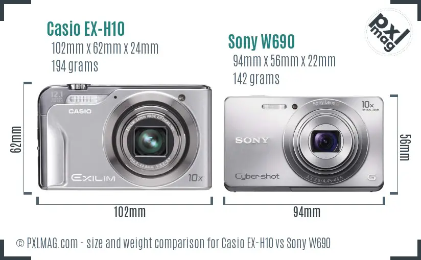 Casio EX-H10 vs Sony W690 size comparison