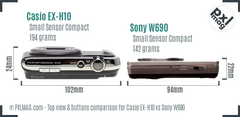 Casio EX-H10 vs Sony W690 top view buttons comparison