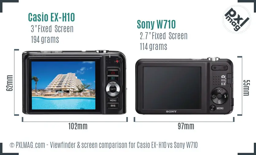 Casio EX-H10 vs Sony W710 Screen and Viewfinder comparison