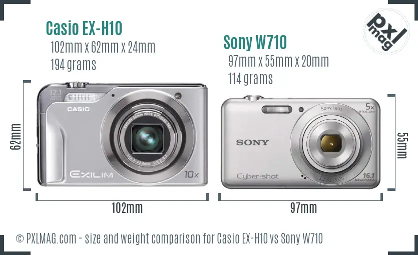 Casio EX-H10 vs Sony W710 size comparison