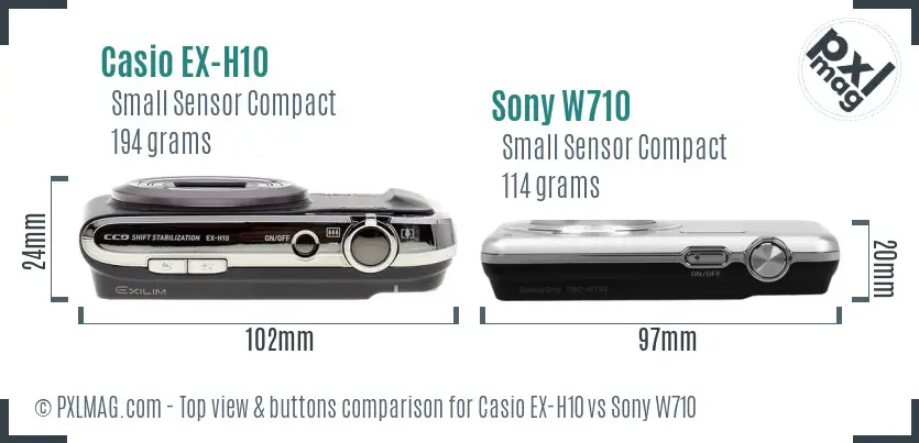 Casio EX-H10 vs Sony W710 top view buttons comparison