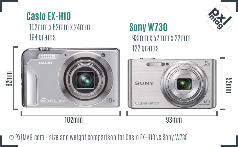 Casio EX-H10 vs Sony W730 size comparison
