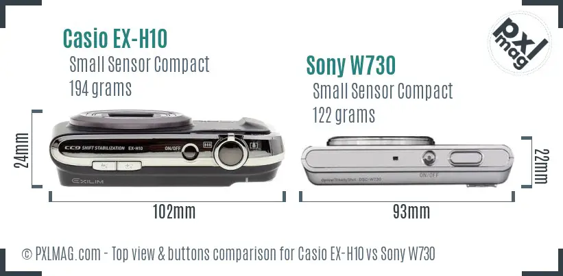 Casio EX-H10 vs Sony W730 top view buttons comparison