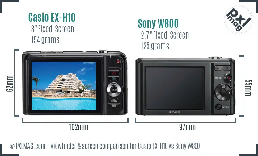 Casio EX-H10 vs Sony W800 Screen and Viewfinder comparison