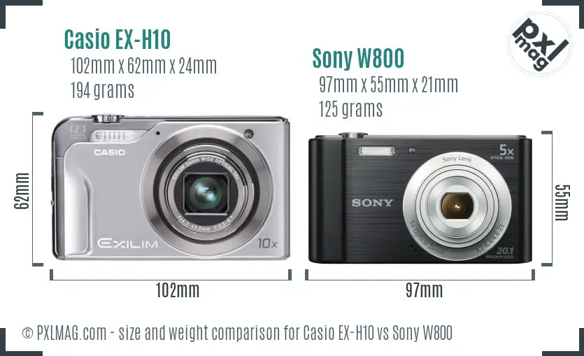 Casio EX-H10 vs Sony W800 size comparison