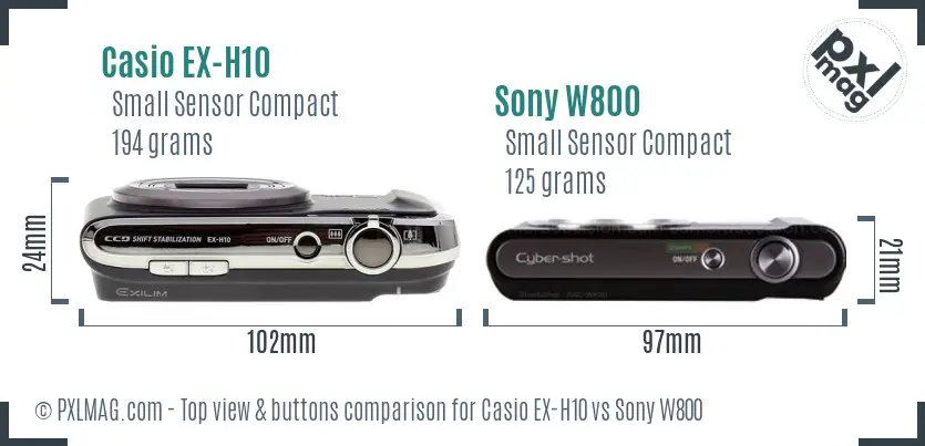 Casio EX-H10 vs Sony W800 top view buttons comparison