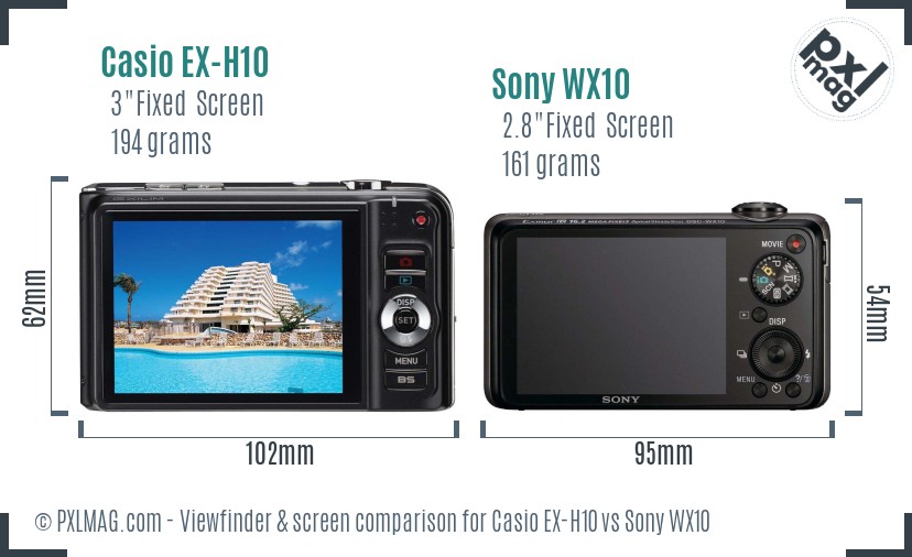 Casio EX-H10 vs Sony WX10 Screen and Viewfinder comparison